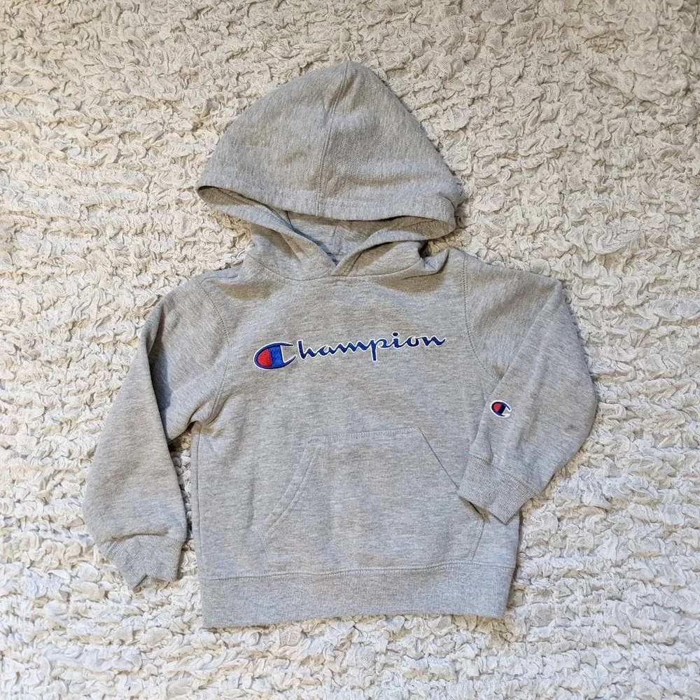 Champion Logo Grey Hoodie Jacket Kids 5 - Picture 1 of 8